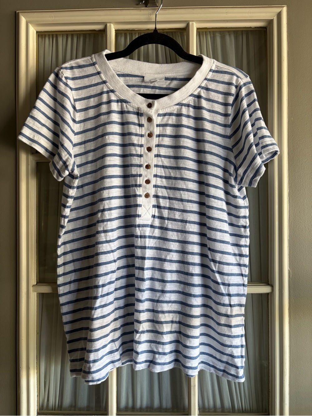 J. Jill White & Blue Striped Henley Tee
